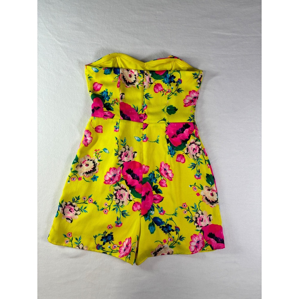 Express Bright Yellow Floral Strapless Romper Sweetheart Neckline Size 2 - Picture 12 of 13